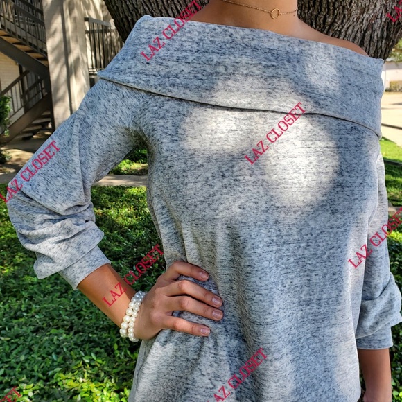 Loft Gray/White spotted, off-shoulder sweater - Picture 8 of 8